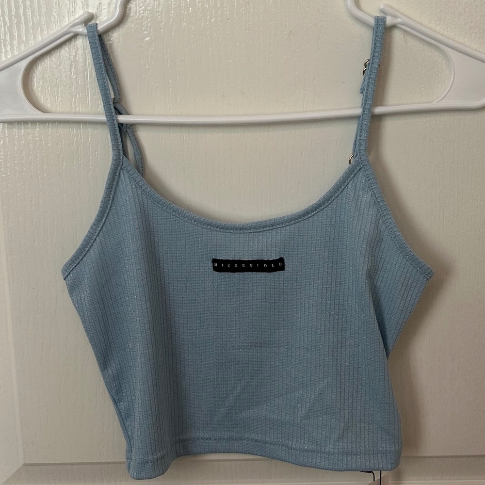 Blue glitter missguided tank